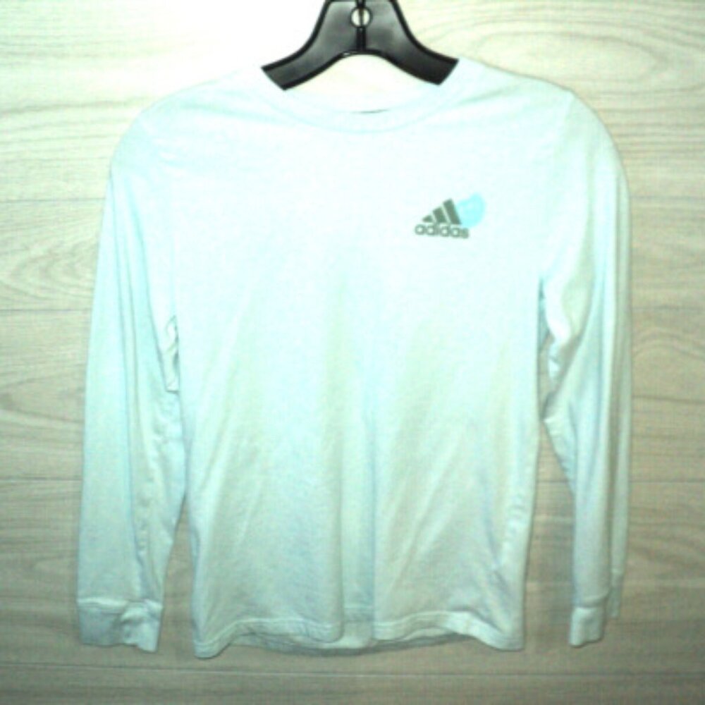 Adidas Positivtee Long Sleeved Blue Tee Shirt Boys M (10/12) Back Ripple Graphic